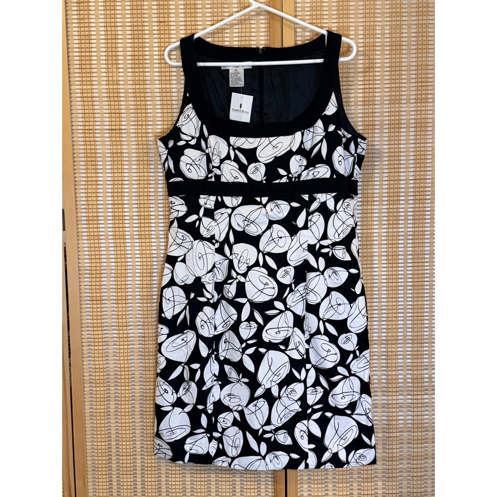 Evan-Picone Womens Black White Floral Rose‎ Sheath Dress Square Neck Size 16 NWT